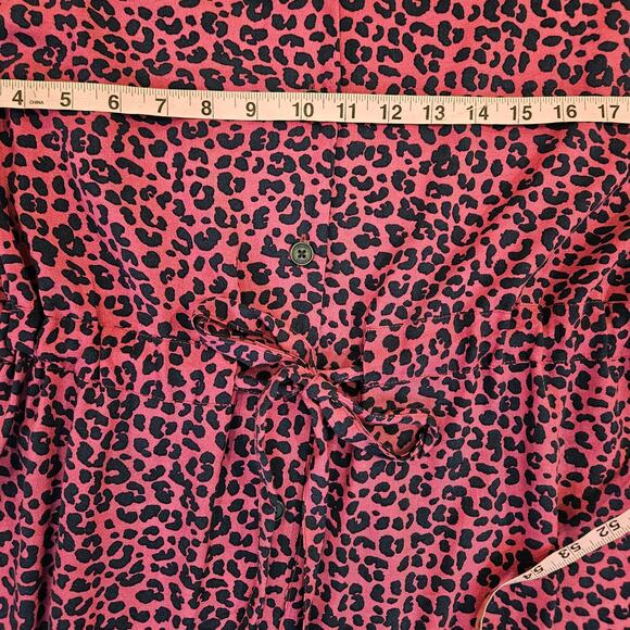 Joules Yasmine Dress Women’s US 10 Pink Leopard Button Front V-Neck Belted Midi - Picture 6 of 14